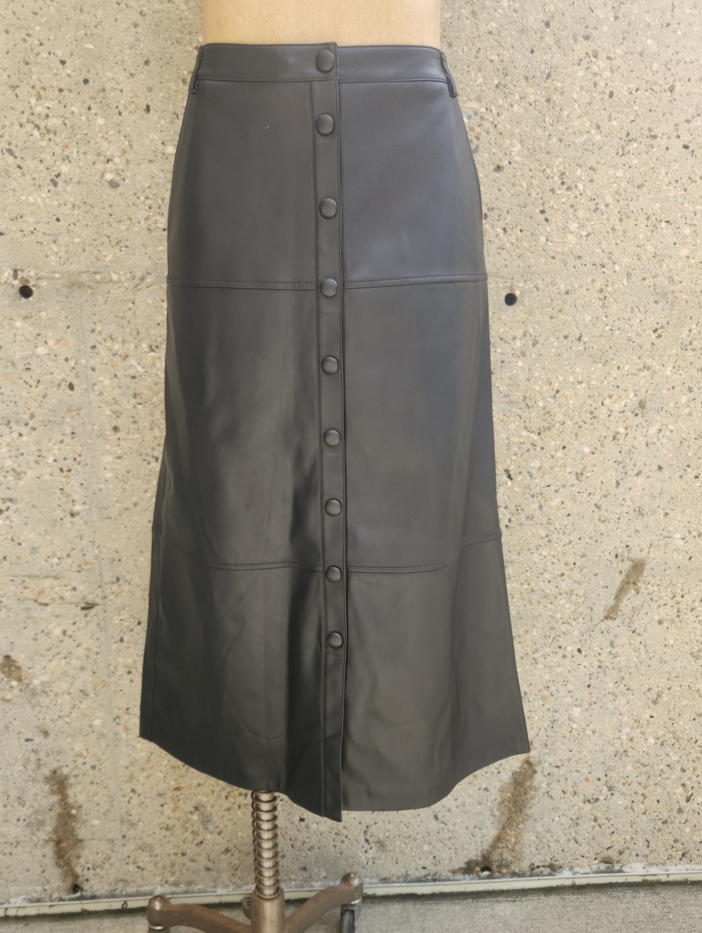 Seventy Button-Front Faux Leather Midi Skirt